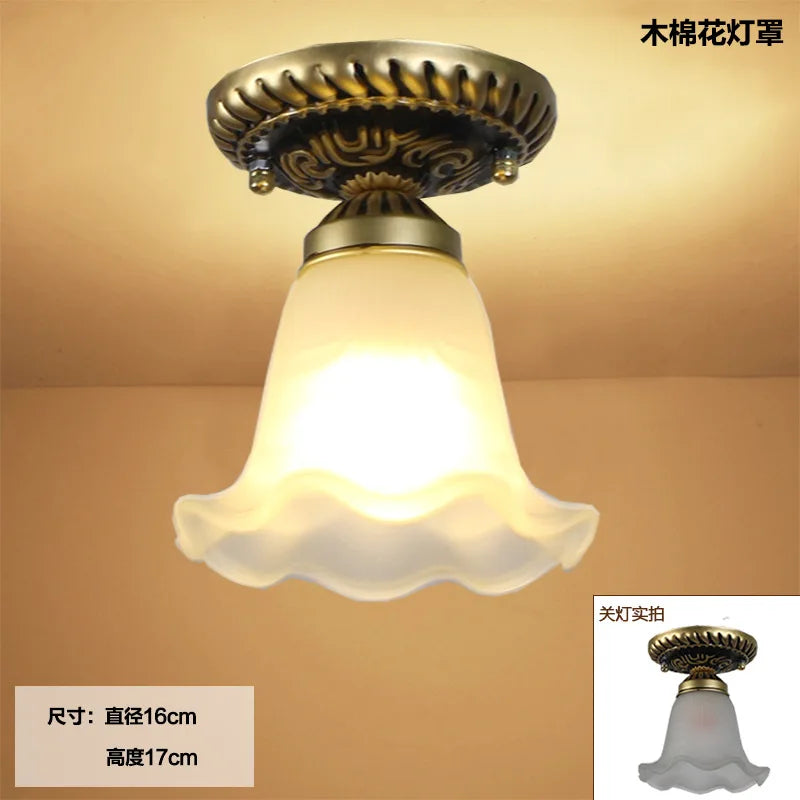Camille Retro Glass Ceiling Light Ivory E27 Hallway Lamp