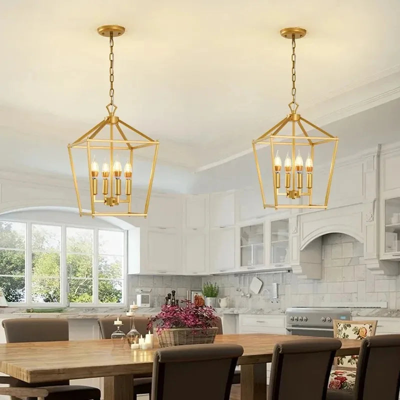 Vintage Gold Iron Cage Pendant Light for Dining Room and Living Spaces