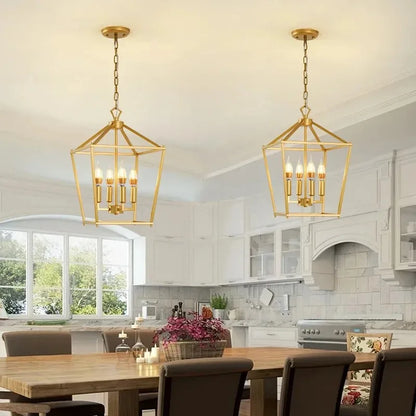 Vintage Gold Iron Cage Pendant Light for Dining Room and Living Spaces