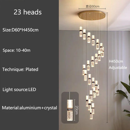 Isabelle Luxury Long Crystal LED Pendant Chandelier