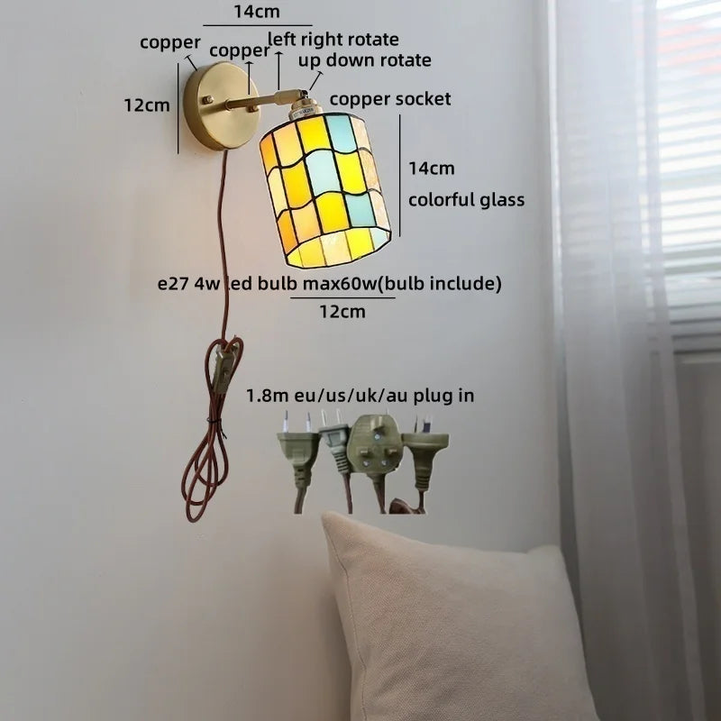 Isabelle Vintage Blue Glass Copper LED Wall Sconce