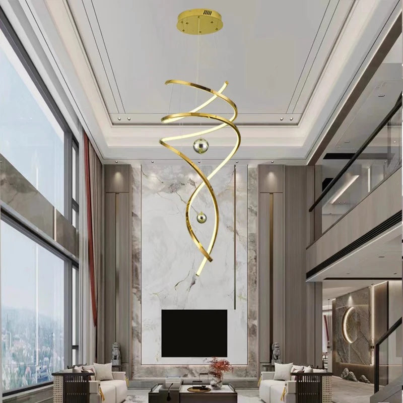 Nora Modern Staircase LED Pendant Chandelier, Dimmable Remote