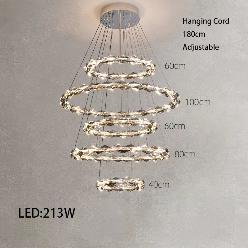 Élodie 2025 Modern Ring Crystal LED Dimmable Ceiling Chandelier Silver Decor Light