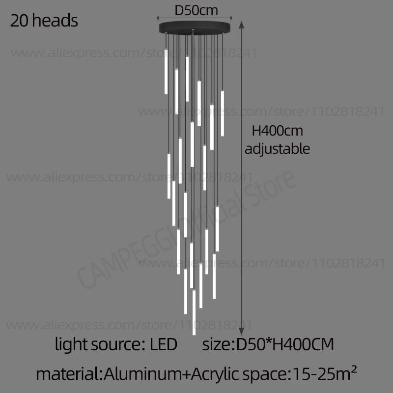 Colette Minimalist Nordic LED Staircase Chandelier