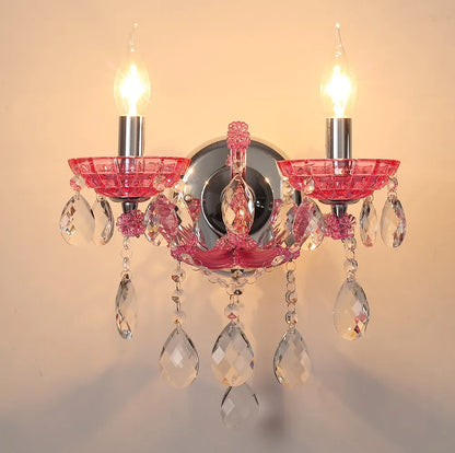 European Children's Room Bedroom Wall Lamps Princess Warm Pink Crystal Fixture Living Room Background Wall LED Lights Lamparas
