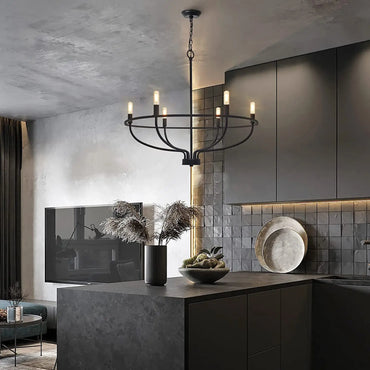 Vintage Round Iron Candle Chandelier for Living and Dining Room