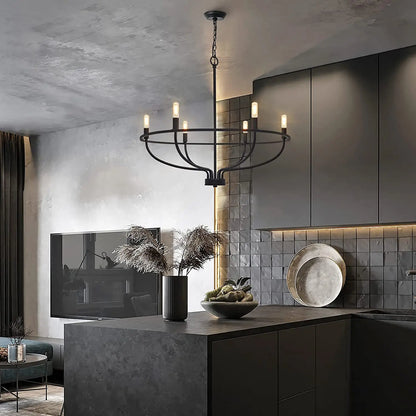Vintage Round Iron Candle Chandelier for Living and Dining Room