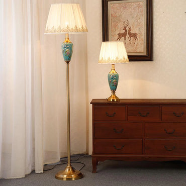 Élise Ceramic Retro LED Floor Lamp Fabric Shade Living Room