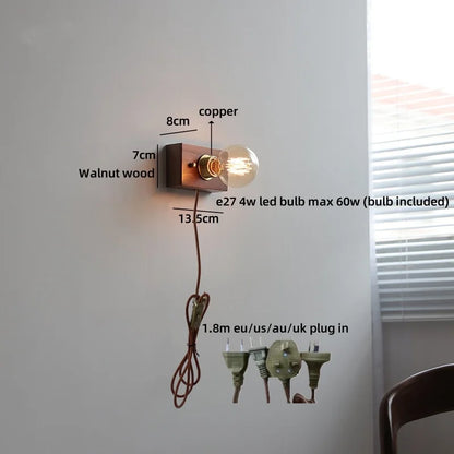 Sakura White Ceramic Walnut Wood LED Wall Lamp Japan Style