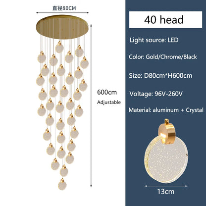 Clémence Luxury Crystal LED Staircase Chandelier Light