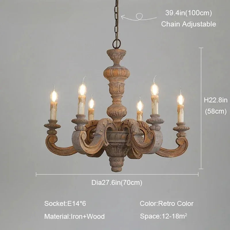 Geneviève Roman Pillar Wooden Chandelier for Classic Interiors