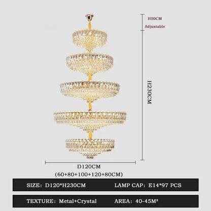 Camille French Luxury Long Crystal Chandelier, Gold LED, Grand Lobby Light