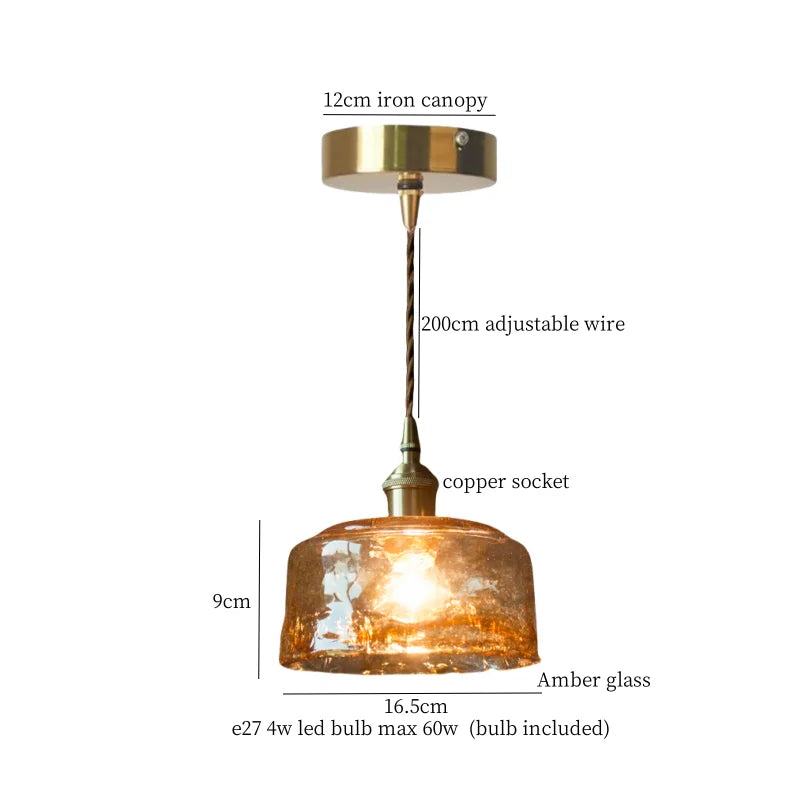 Élise Vintage Cracked Glass Copper LED Pendant Lamp Loft Style