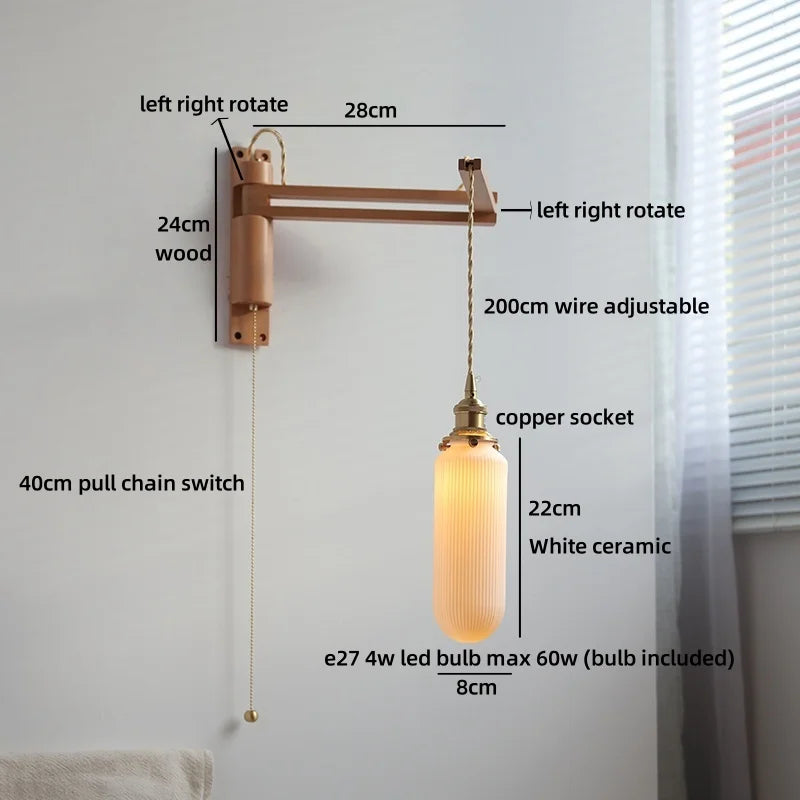 Élise Ceramic Wood Wall Lamp for Bedside & Bathroom