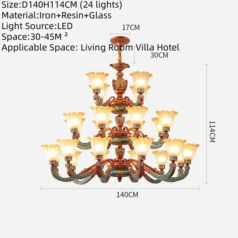 European Luxury Living Room Chandelier American Retro Restaurant  Villa Hotel Western Restaurant Cafe Pendent Lamp