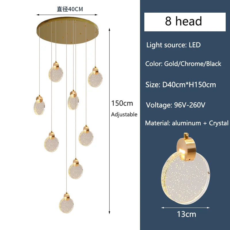 Clémence Luxury Crystal LED Staircase Chandelier Light