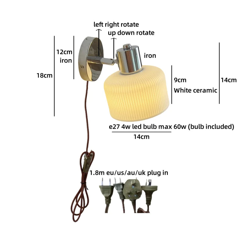 Élodie White Ceramic Iron LED Wall Lamp Switch Nordic