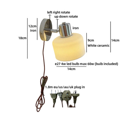 Élodie White Ceramic Iron LED Wall Lamp Switch Nordic