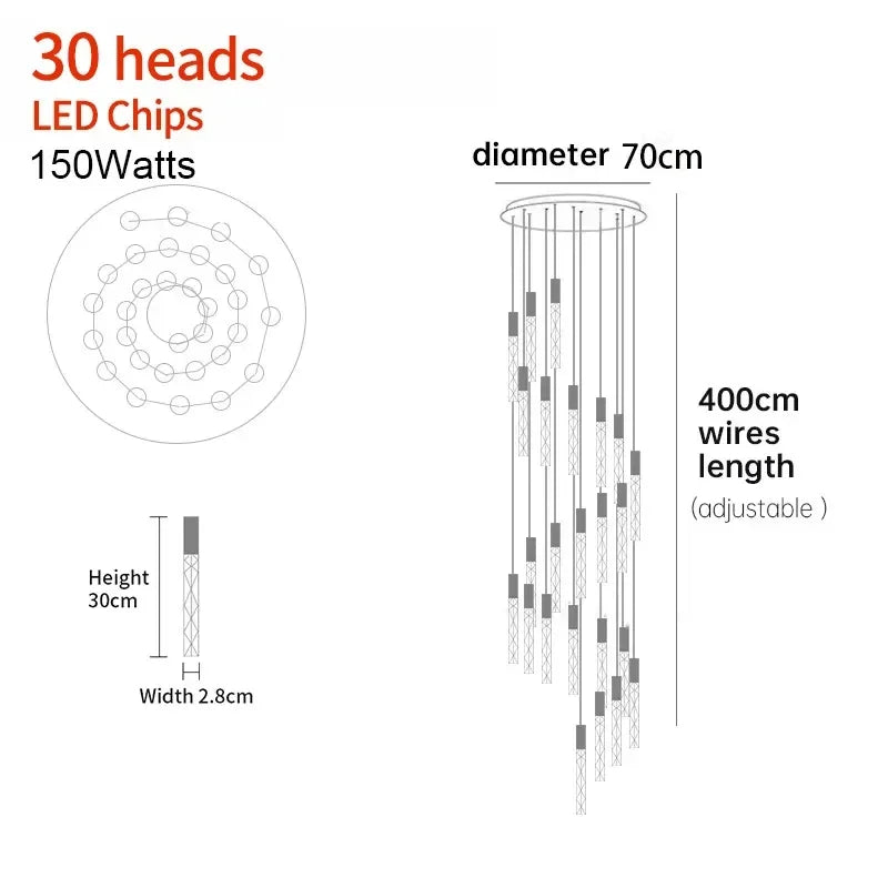 Sophie Spiral Crystal LED Staircase Chandelier