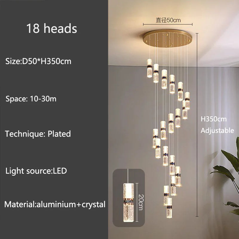 Isabelle Luxury Long Crystal LED Pendant Chandelier
