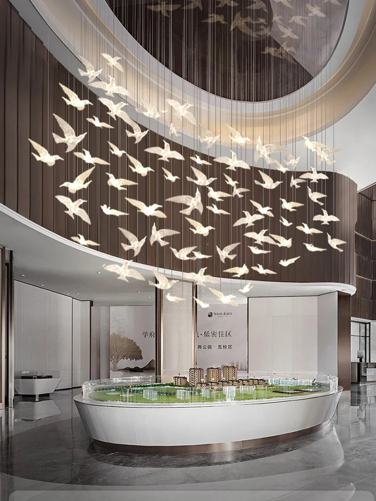Delphine Swallow Bird LED Staircase Pendant Chandelier