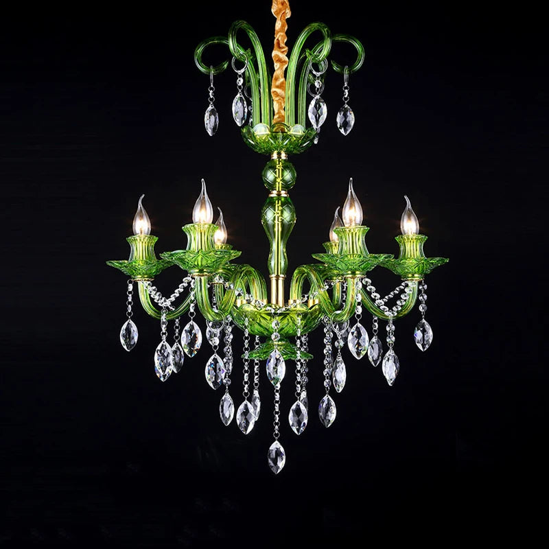 Modern Luxury Green Crystal Chandelier Wave Lotus Leaf Design LED Pendant Light for Bedroom Hotel Lobby Corridor And Restaurant