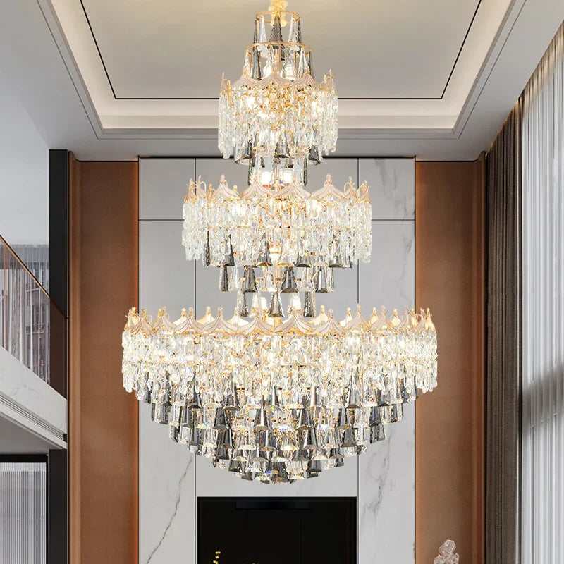 Isabelle Luxury Duplex Crystal Tall Chandelier Villa Hall Light