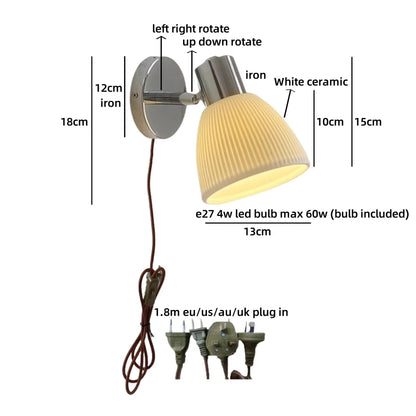 Élodie White Ceramic Iron LED Wall Lamp Switch Nordic