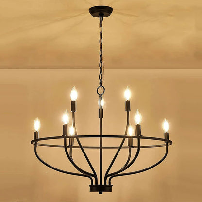 Vintage Round Iron Candle Chandelier for Living and Dining Room