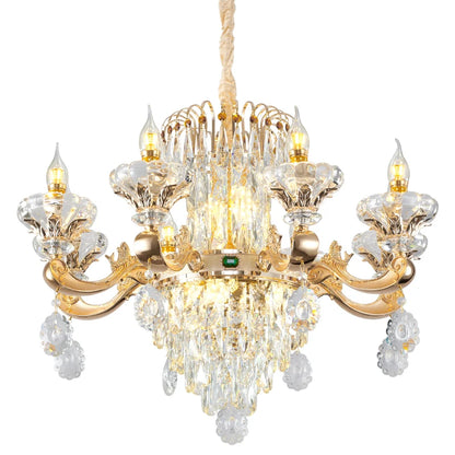 Gold Crystal Candle Chandelier for Duplex Villa and Hotel Lobby