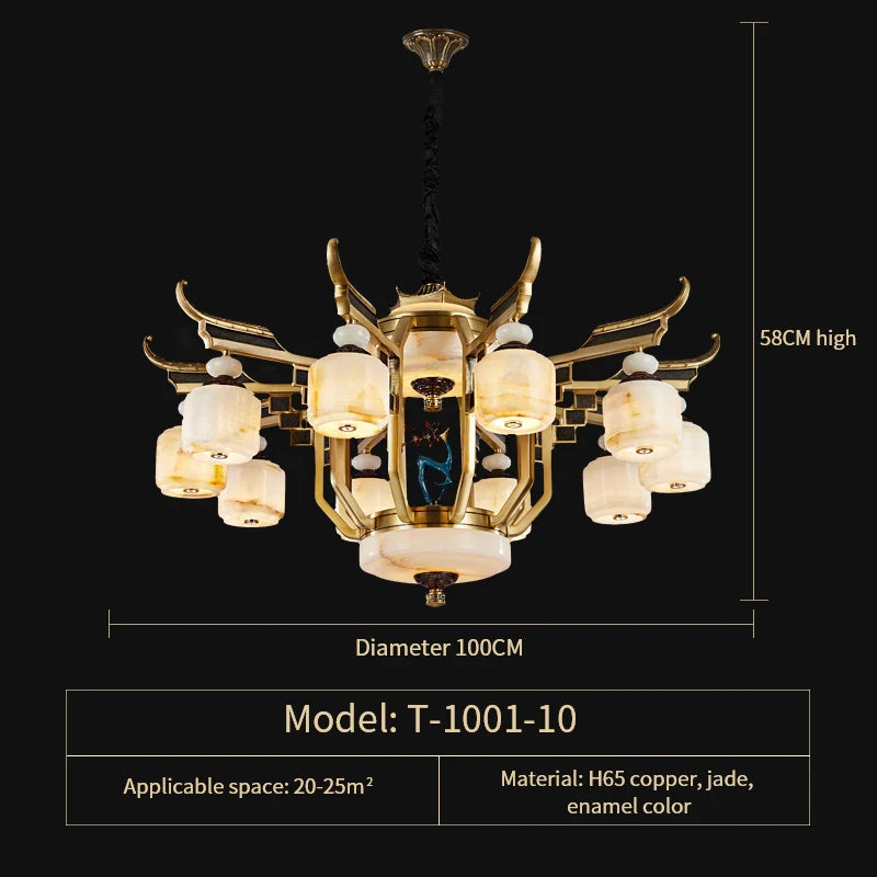 Copper Chandelier with Marble, 20+ Lights, Remote Control