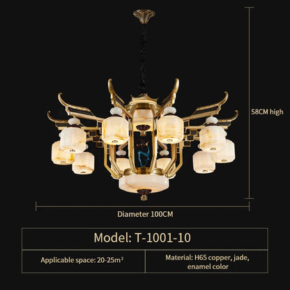 Copper Chandelier with Marble, 20+ Lights, Remote Control