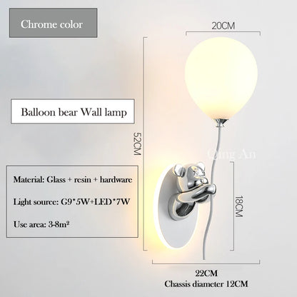 Chloé Balloon Bear LED Wall Lamp Kids Room Princess Style