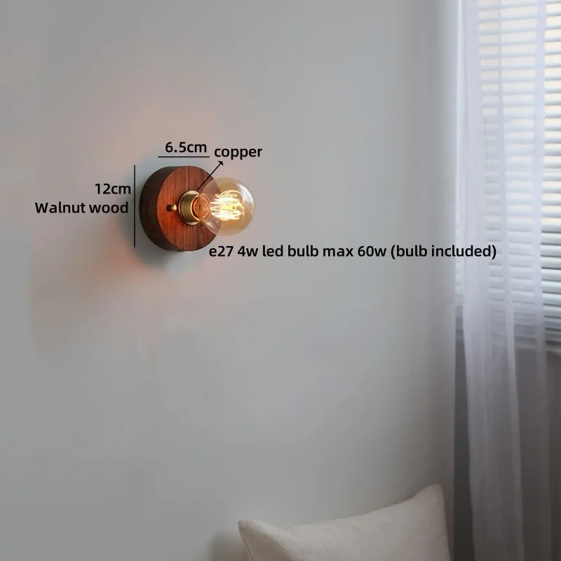 Sakura White Ceramic Walnut Wood LED Wall Lamp Japan Style