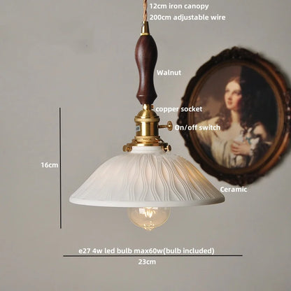 Élise Rose Flower Ceramic LED Pendant Lamp Nordic Wood