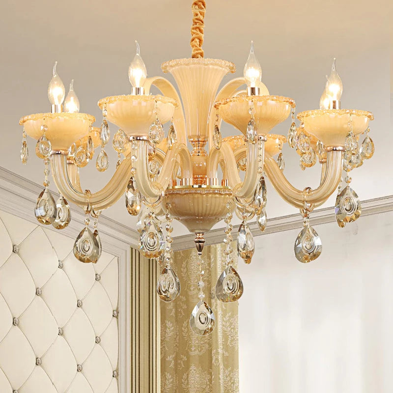 French Luxury Home Decoration Room Champagne White Chandelier European Villa Hotel Hall Restaurant E14 Crystal Pendent Lights