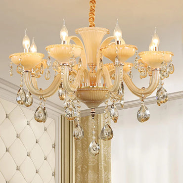 French Luxury Home Decoration Room Champagne White Chandelier European Villa Hotel Hall Restaurant E14 Crystal Pendent Lights