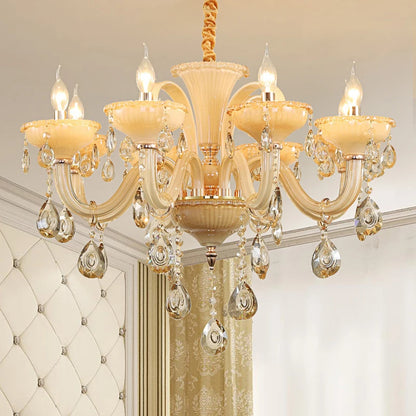 French Luxury Home Decoration Room Champagne White Chandelier European Villa Hotel Hall Restaurant E14 Crystal Pendent Lights