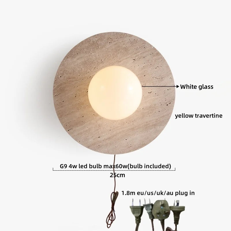 Sophie Yellow Travertine Wood LED Wall Lamp Wabi Sabi