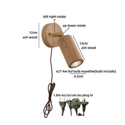 Élise Nordic Ash Wood LED Wall Lamp Pull Chain E27