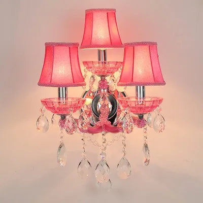 European Children's Room Bedroom Wall Lamps Princess Warm Pink Crystal Fixture Living Room Background Wall LED Lights Lamparas