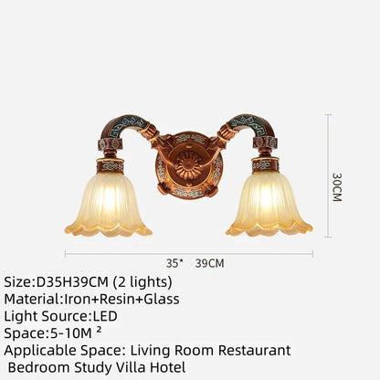 European Luxury Retro Iron Chandelier with Frosted Glass