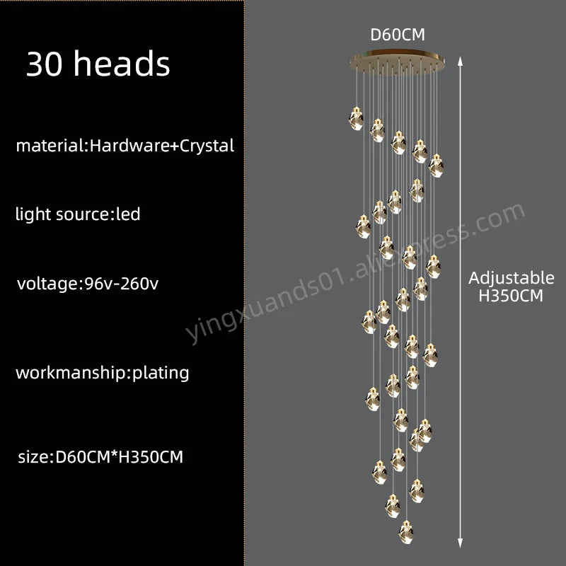 Lucienne Nordic Crystal Staircase Chandelier for Loft & Villa Interiors