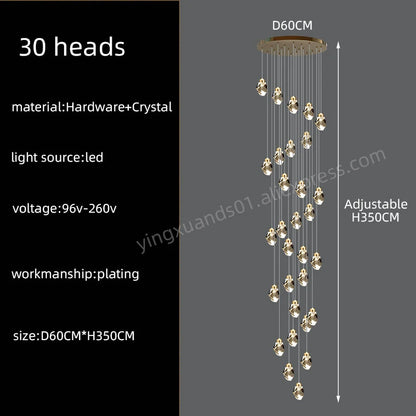 Lucienne Nordic Crystal Staircase Chandelier for Loft & Villa Interiors