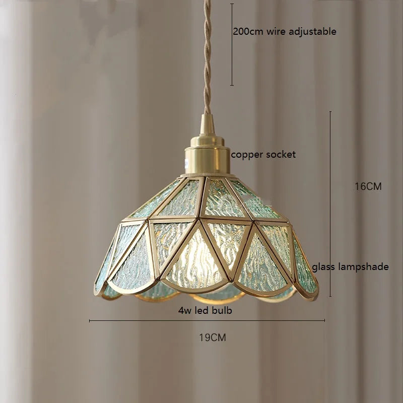 Camille Copper Glass Pendant Light Vintage Style