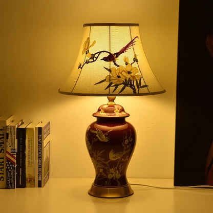 Hand Embroidered Magpie Ceramic LED Floor Lamp for Home Decor