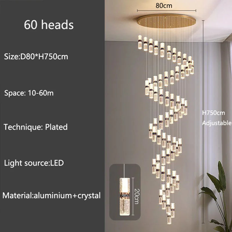 Isabelle Luxury Long Crystal LED Pendant Chandelier