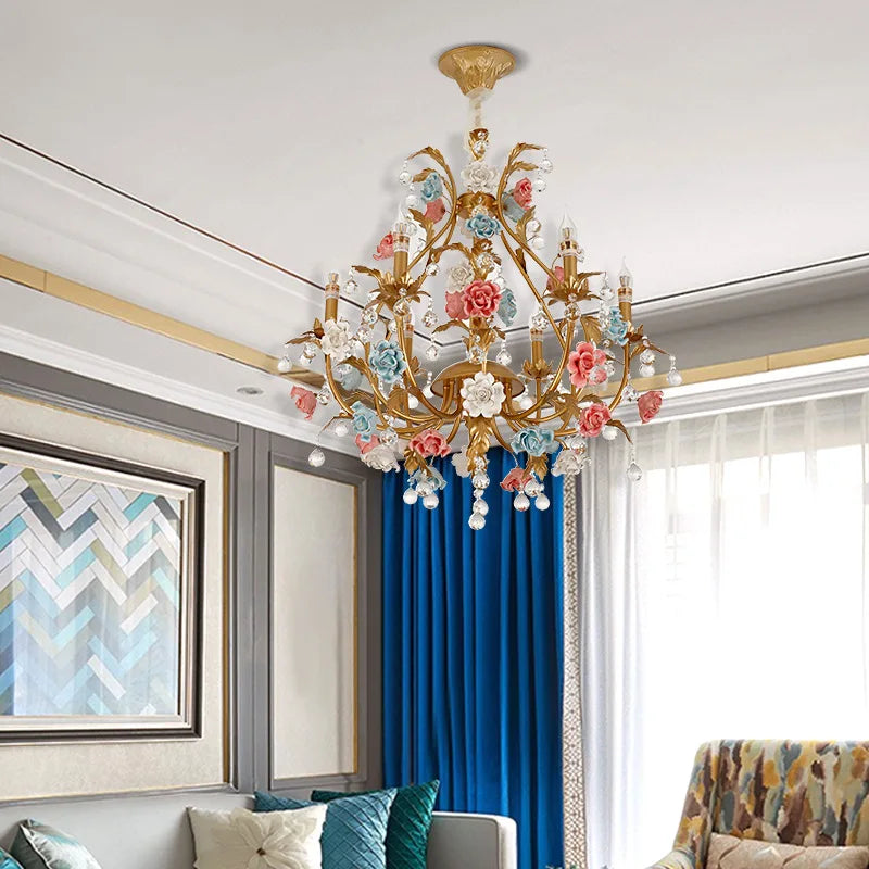 Sophie Multicolor Floral Crystal LED Chandelier Dining Room Light