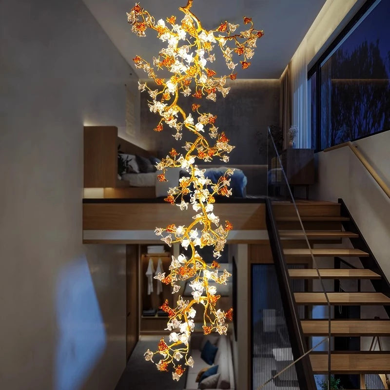 Selene Victorian Palm Crystal Chandelier, Brass Pendant Light for Villa & Hotels