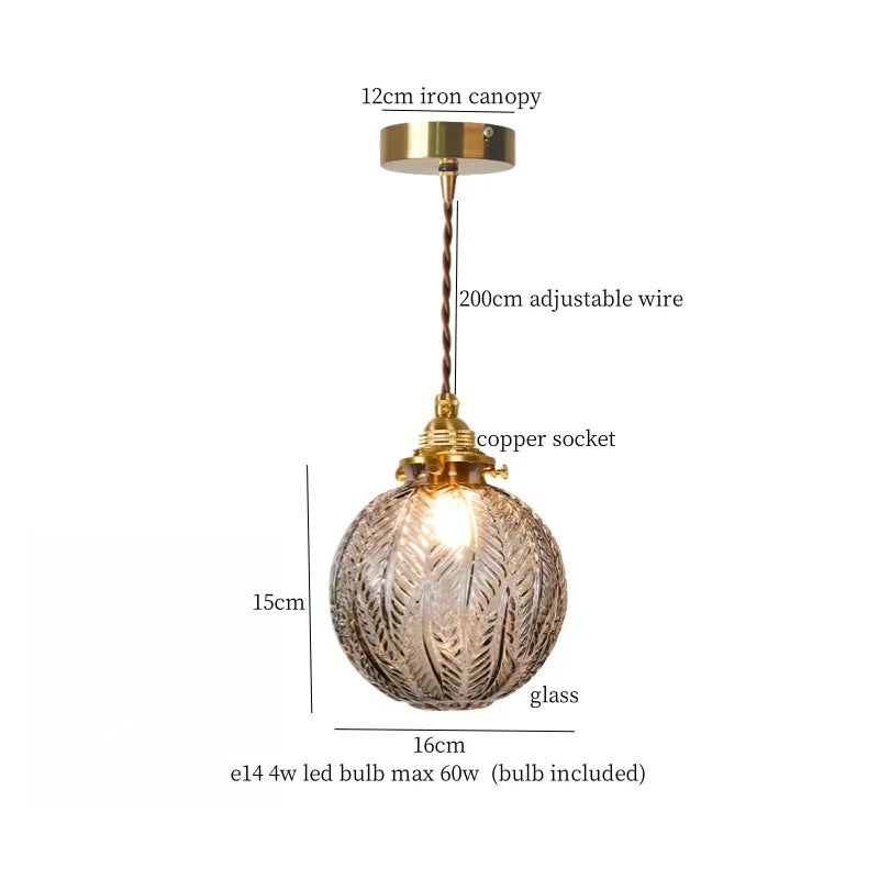Élise Vintage Cracked Glass Copper LED Pendant Lamp Loft Style
